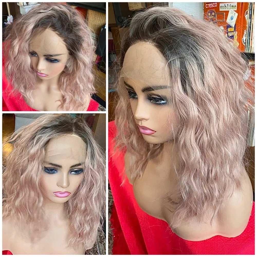 Peachy pink/dusty rose lace front wig
